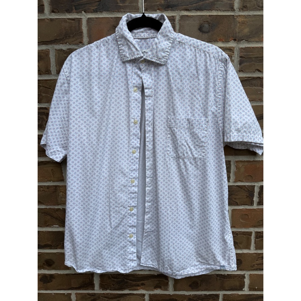 Peter Millar Mens Medium Short Sleeve Button Down Shirt White Geometric Star